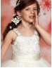 Wide Straps Beaded Lace Tulle Tiered Flower Girl Dress